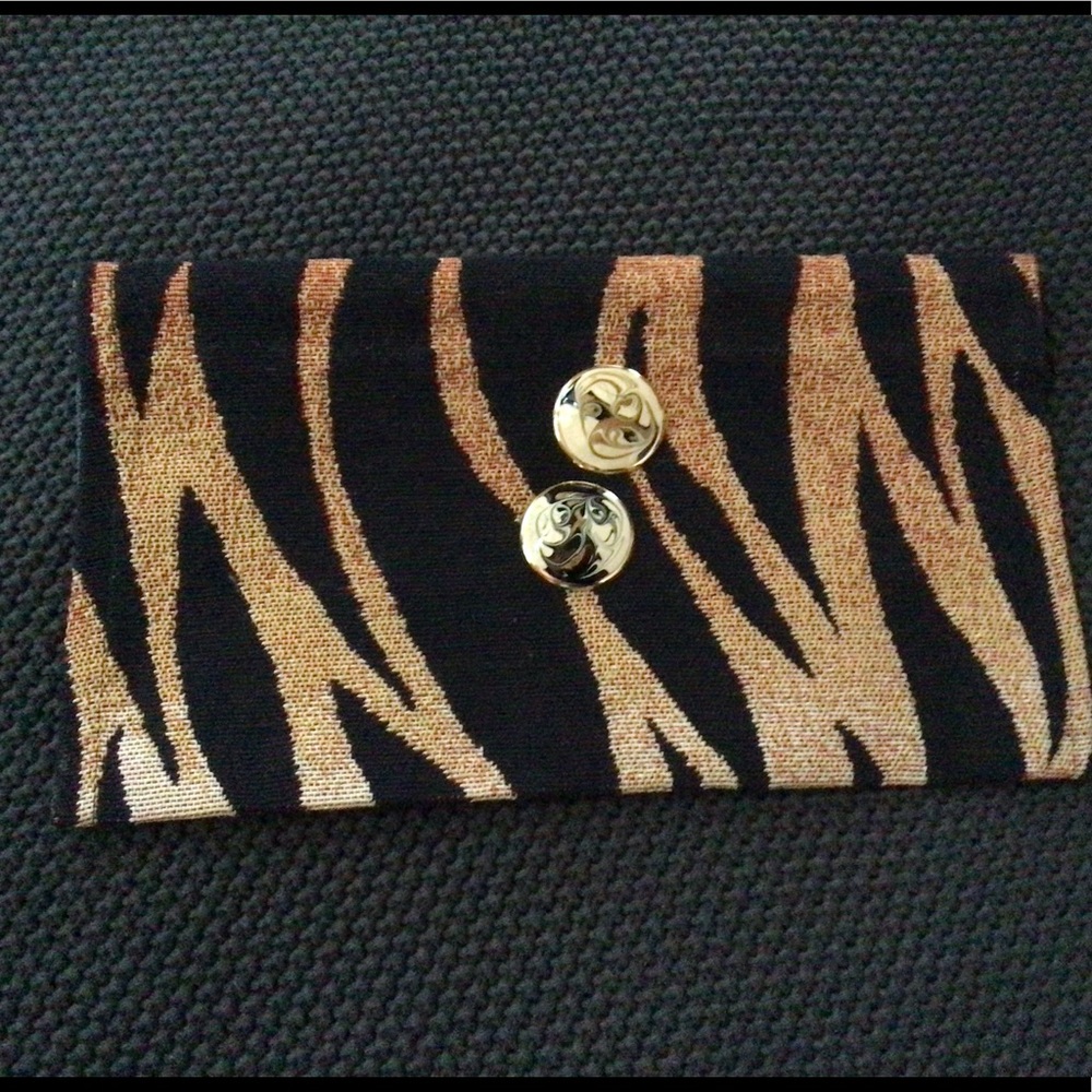 Tiger Fabric Clutch with button Detail